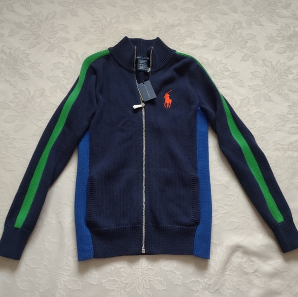 New 🎀 Ralph Lauren red embroidery logo zip front cardigan